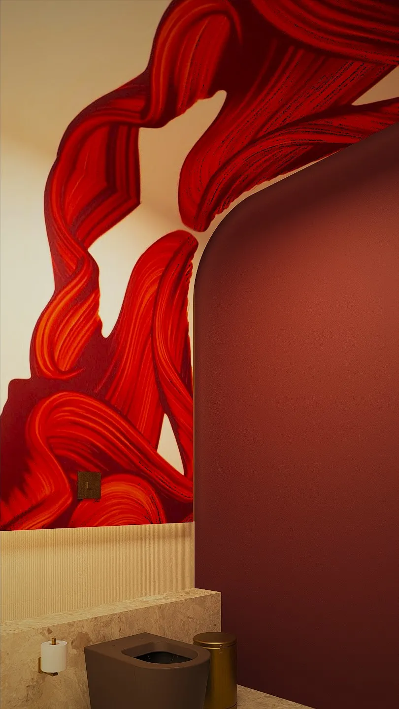Perspectiva do estudo inicial do sanitário vermelho