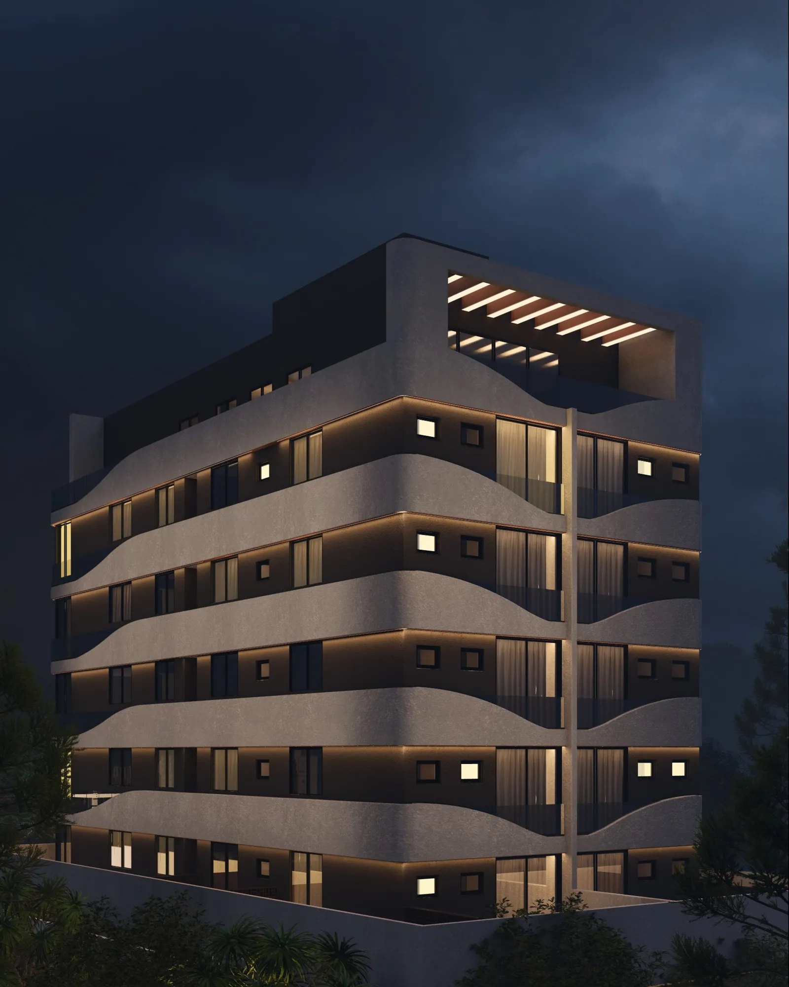 O edifício à noite